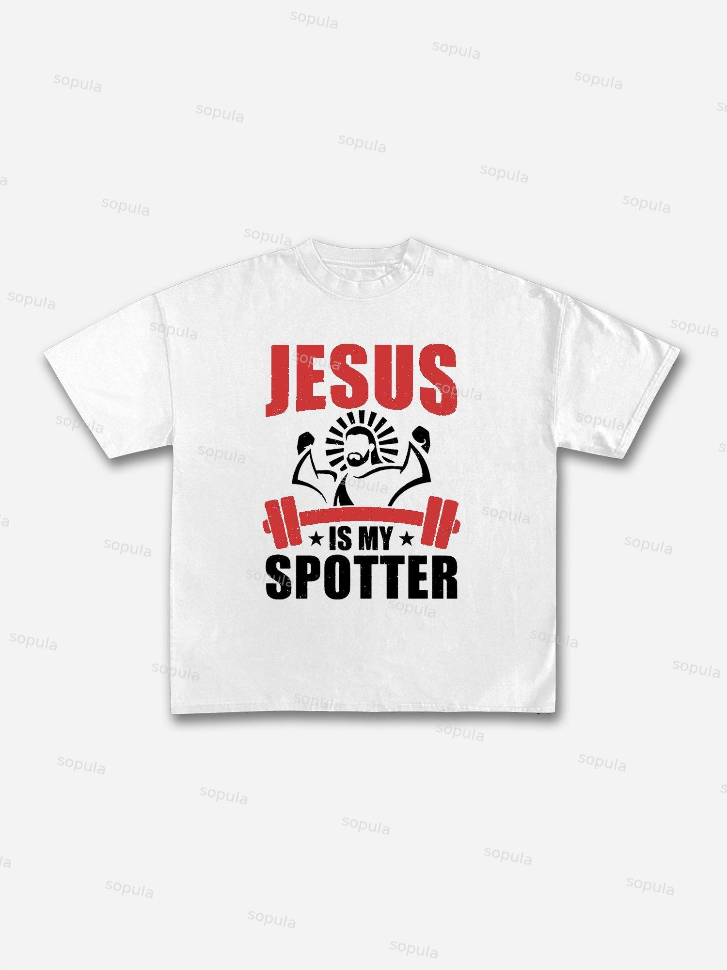 Jesus Is My Spotter Gym Graphic Cotton T-shirt Product Image