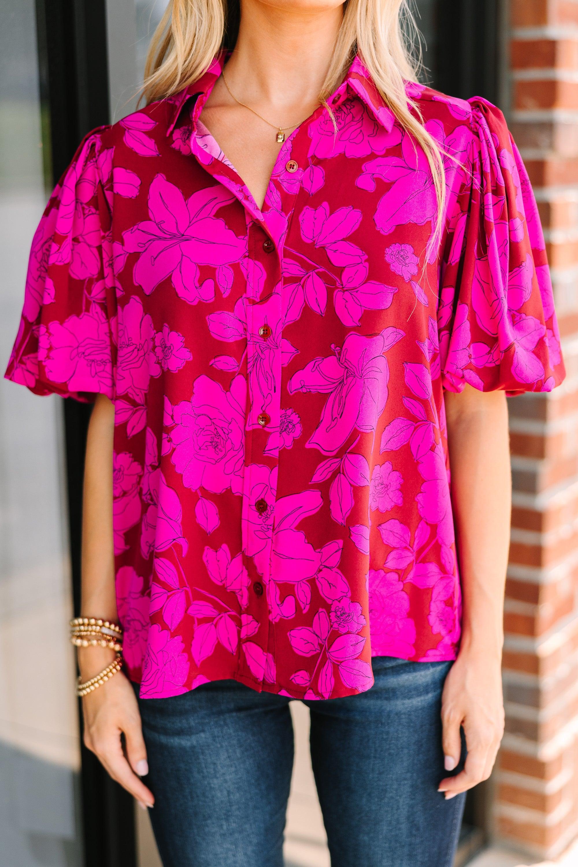 Get What You Love Brick Red Floral Blouse Female Product Image