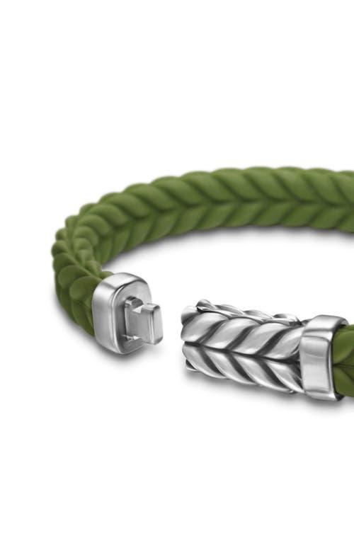 David Yurman Mens Sterling Silver Chevron Woven Green Rubber Bracelet Product Image