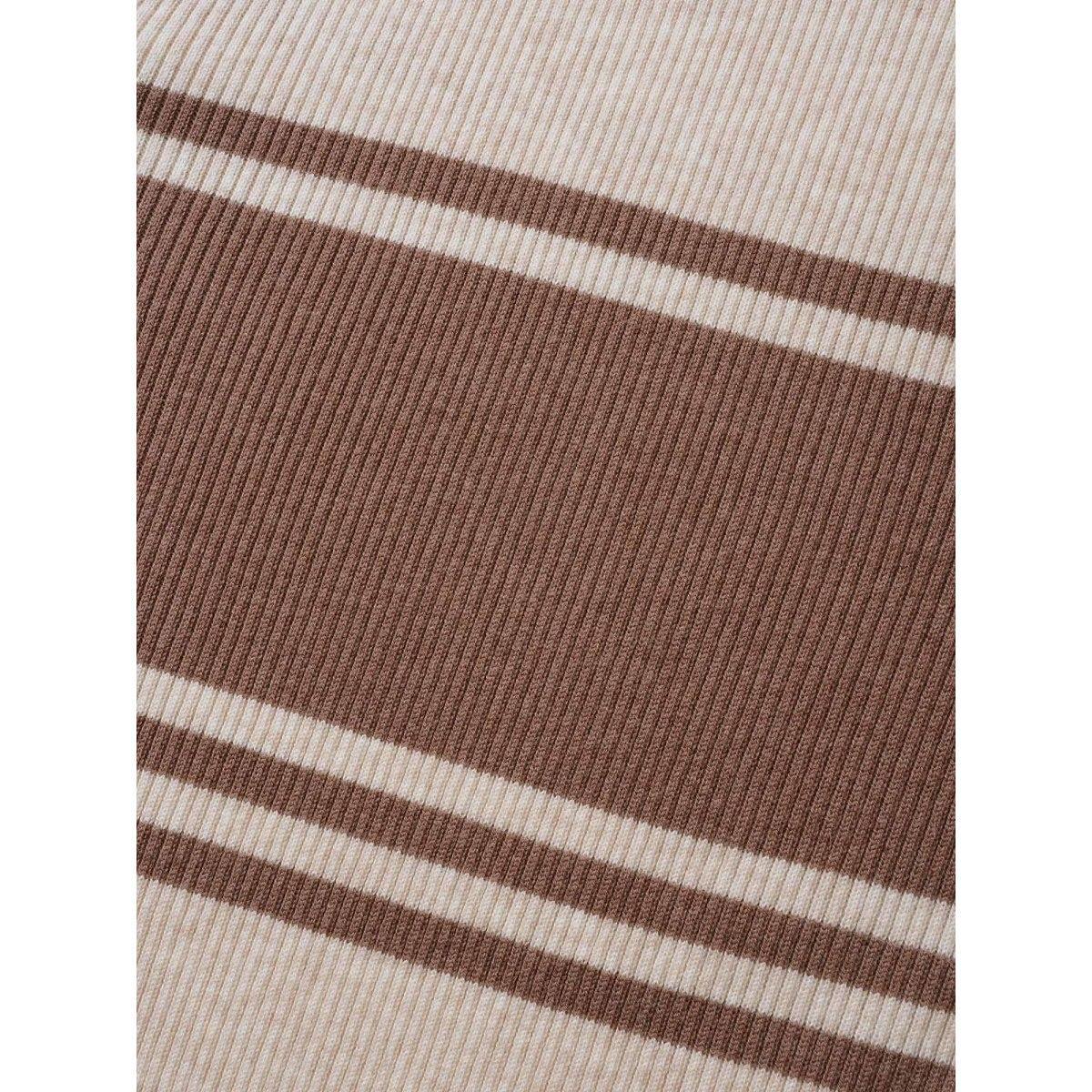 Plus Size Colorblock Contrast Striped Polo Neck Pullover Beige Women Casual Long Sleeve Polo Everyday Pullovers BloomChic 28/5X Product Image