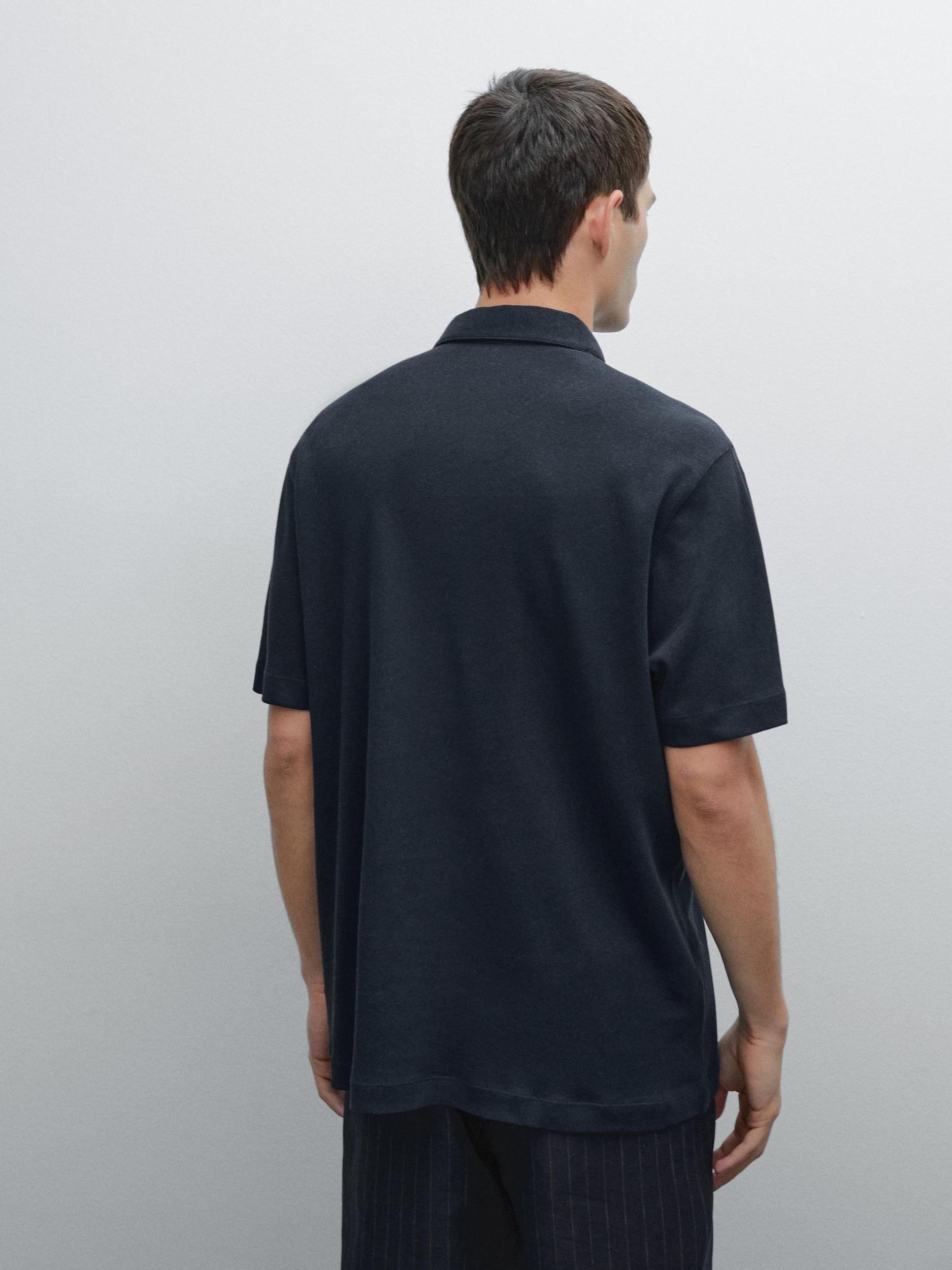 Short sleeve linen blend polo shirt Product Image