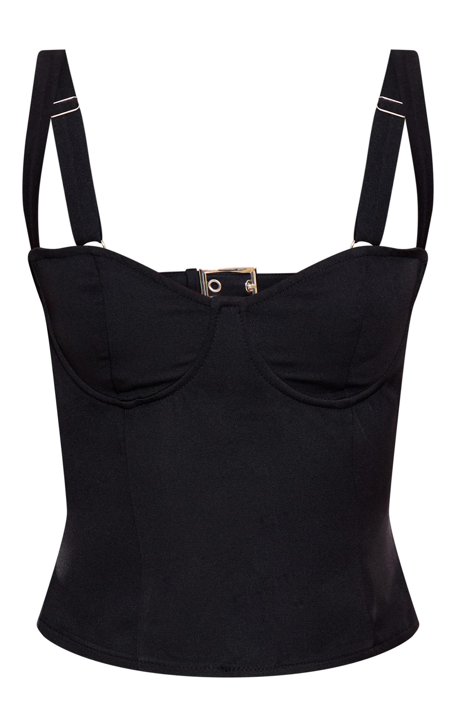 Black Backless Buckle Detail Crop Top Product Image