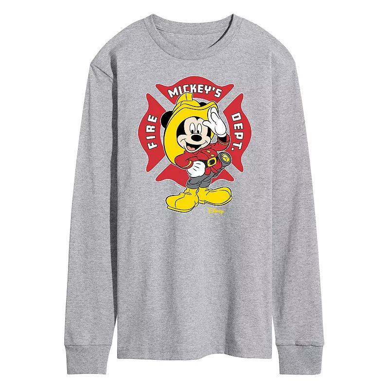 Disney's Mickey Mouse Men's Fire Dept. Badge Long Sleeve Graphic Tee, Size: XL, Grey Gray Product Image