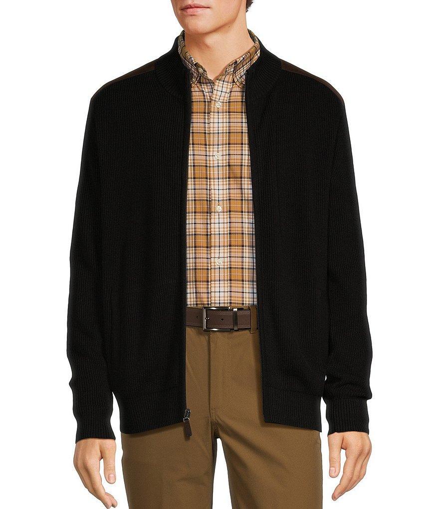Roundtree & Yorke Long Sleeve Textured Solid Full-Zip Sweater Product Image