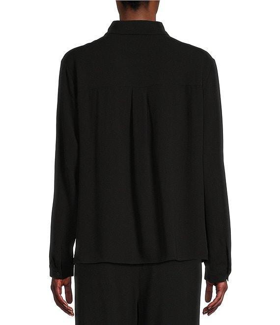 Eileen Fisher Silk Georgette Crepe Point Collar Long Sleeve Button-Front Shirt Product Image