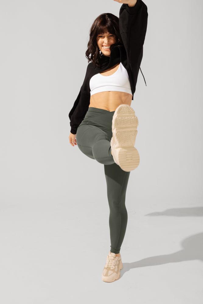 Crisscross Hourglass® Leggings with Pockets - Dark Sage Product Image