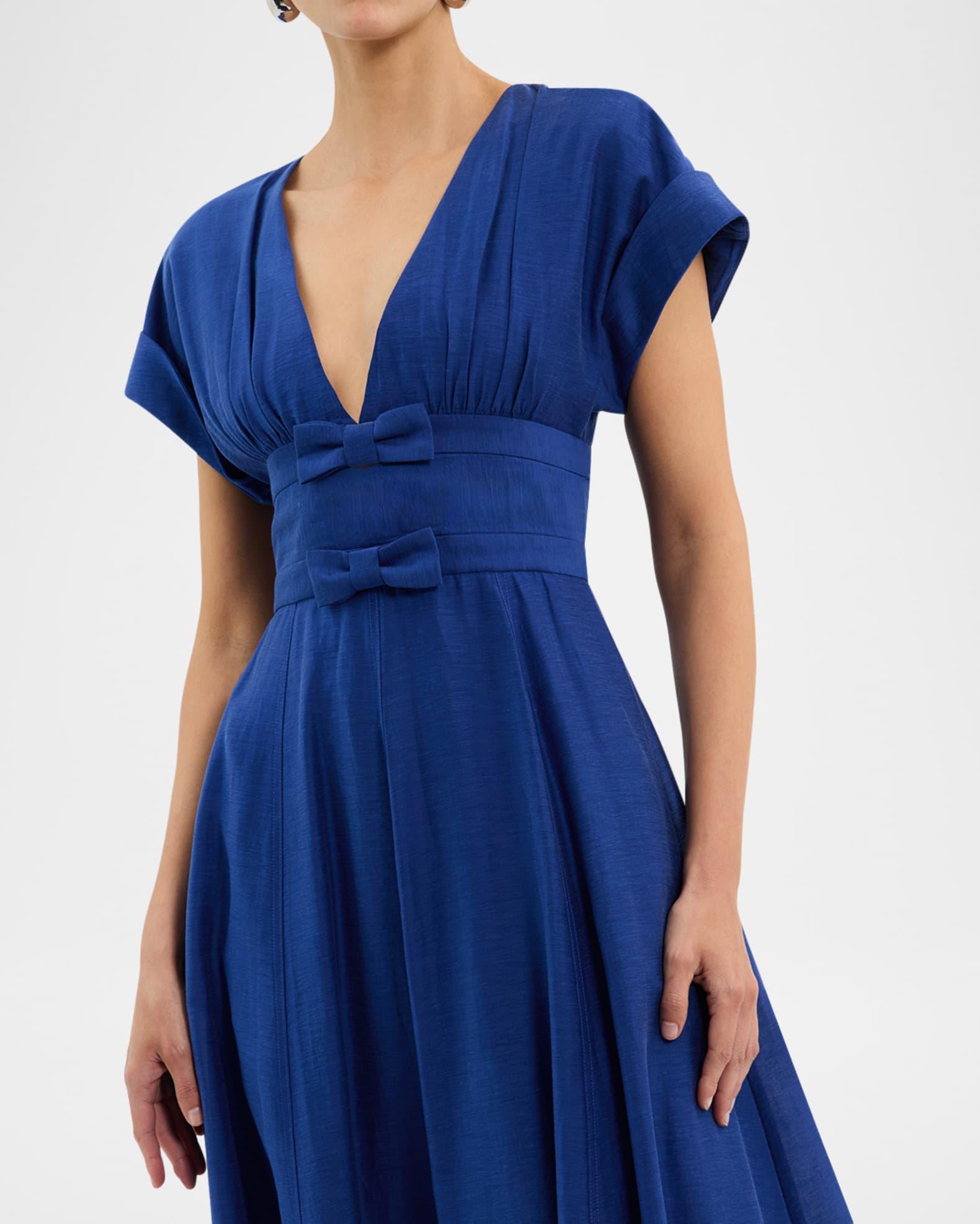 Cera Deep V-Neck Bow Midi Dress Product Image