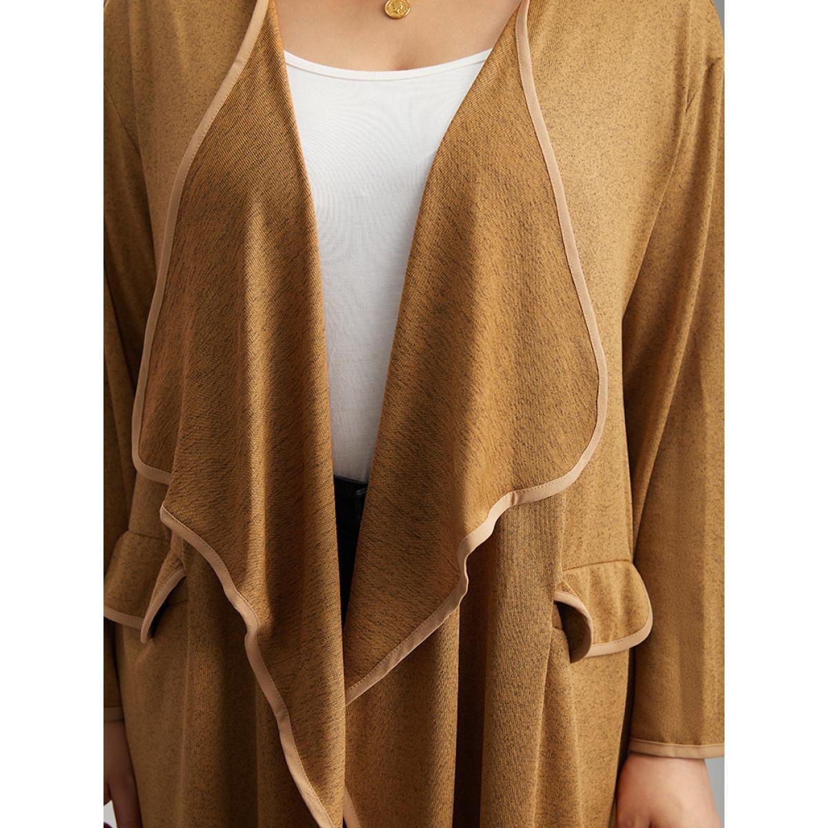 Plus Size Supersoft Essentials Asymmetrical Neck Plain Kimono Women Chocolate Casual Plain Pocket Dailywear Kimonos BloomChic 26/4X Product Image