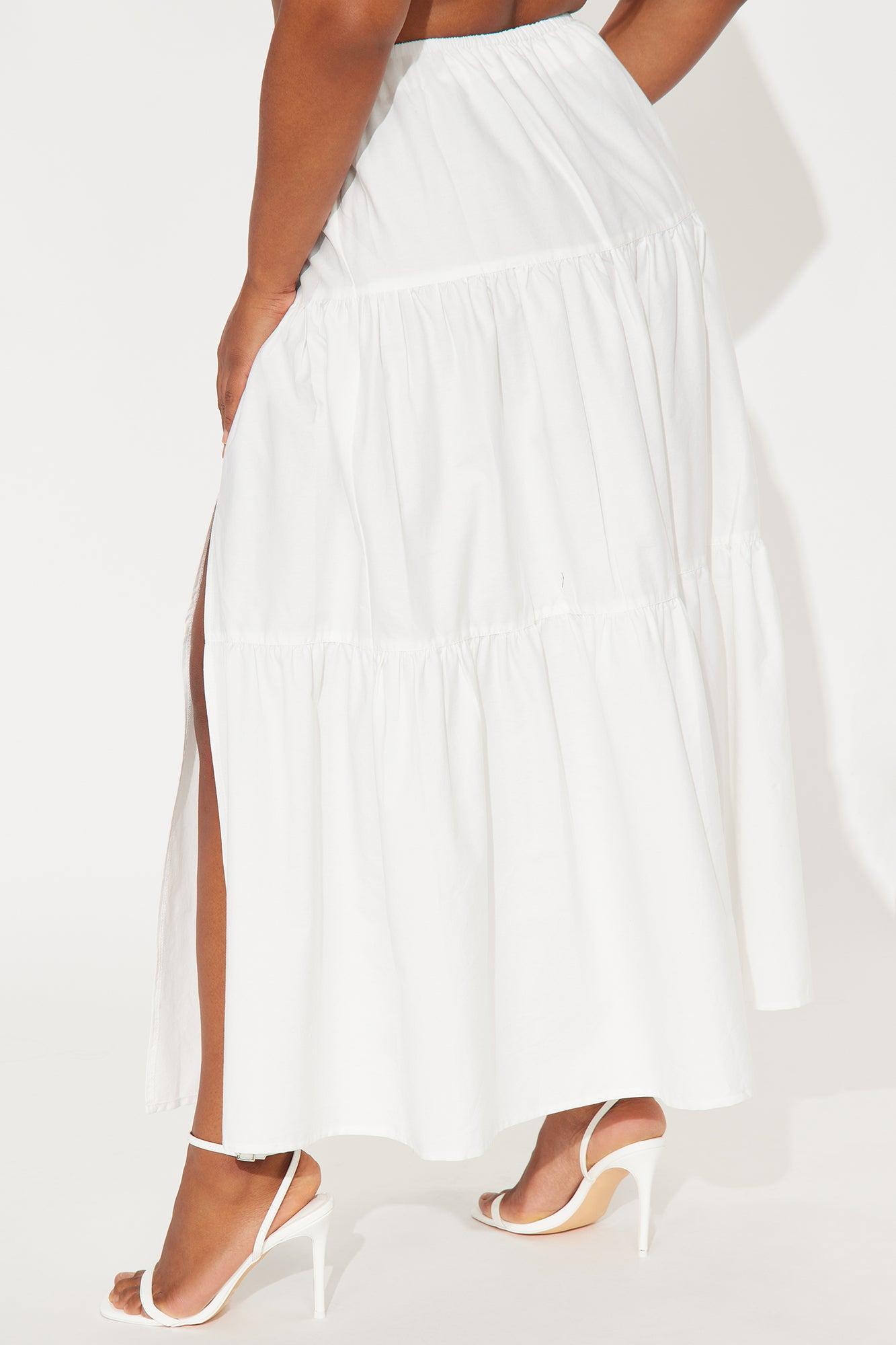 Zoey Poplin Tiered Maxi Skirt - White Product Image