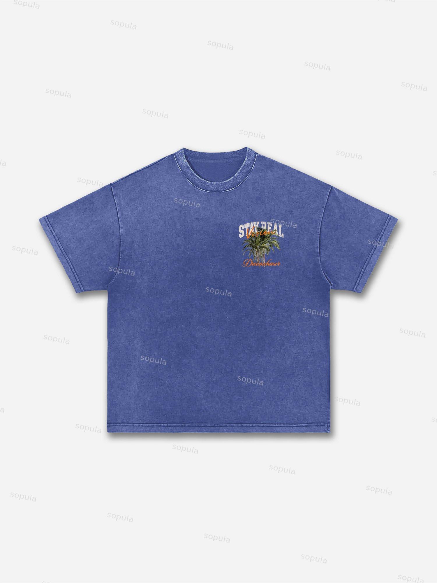Stay Real Coconut Vacation Vintage Graphic Washed T-shirt Product Image
