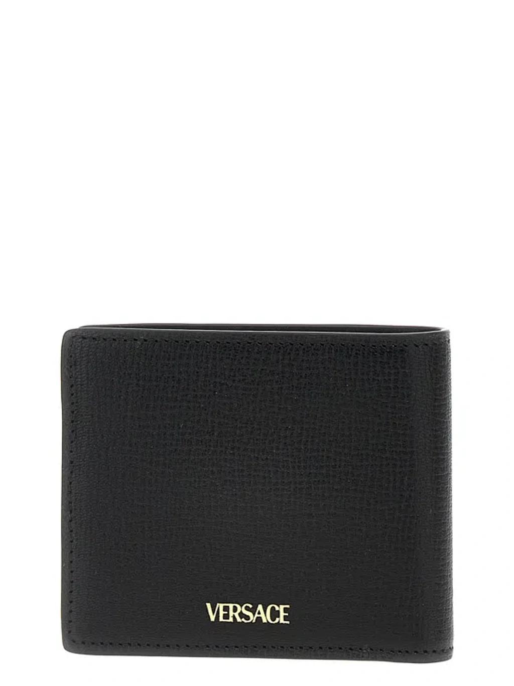 VERSACE Black Small Wallet With Medusa Biggie Logo In Leather Woman Product Image