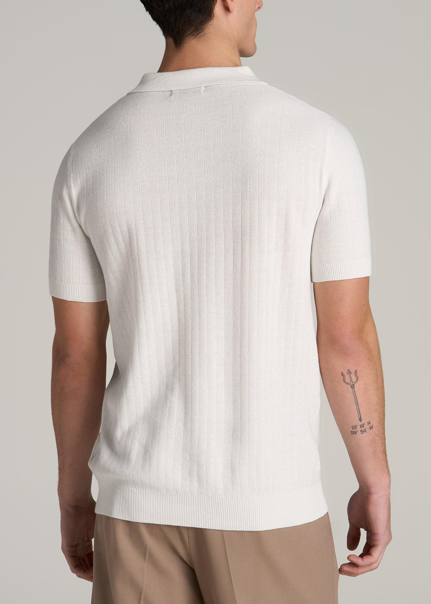 Linen Blend Ribbed Knit Polo Shirt for Tall Men in Evening Blue Product Image