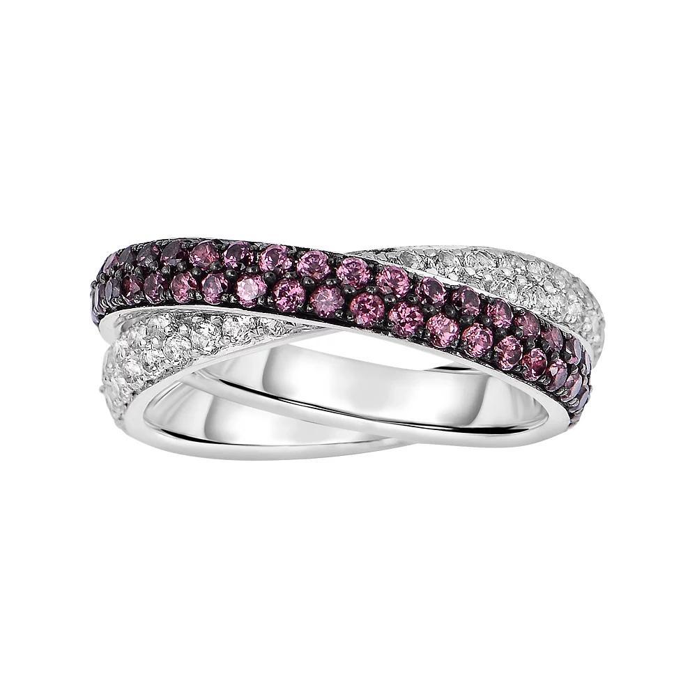Oro Leoni Sterling Silver Rhodolite Garnet & White Topaz Crisscross Ring, Women's, Size: 6, Multi Product Image