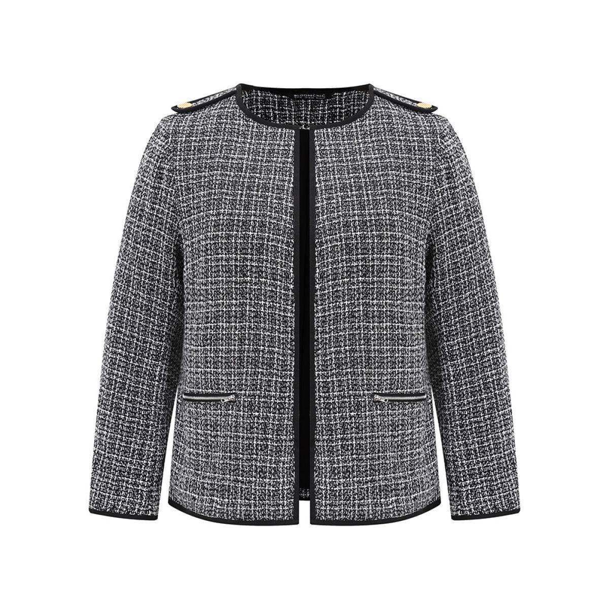 Plus Size Tweed Pocket Button Detail Jacket Women Black Lined Pocket Work Jackets BloomChic 22-24/3X Product Image
