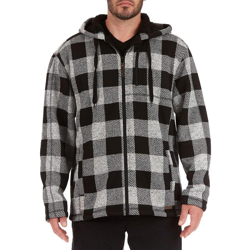 Men's Smith's Workwear Buffalo Plaid Sweater Fleece Hooded Jacket, Size: XL, Grey Grey Black Product Image