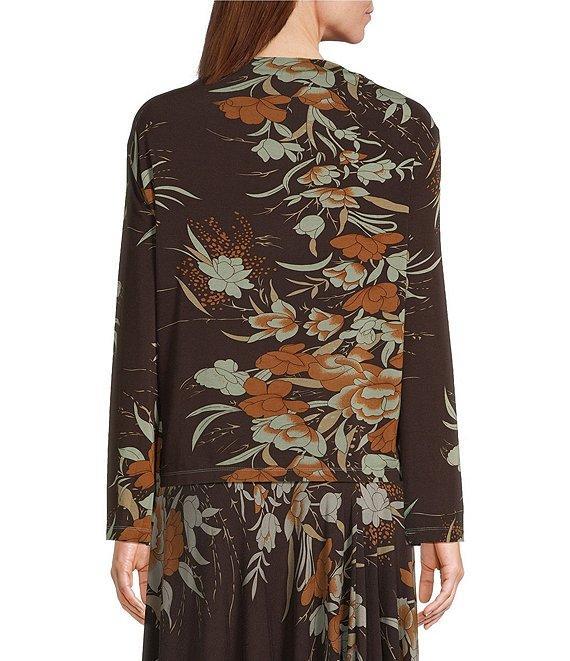Bryn Walker Belen Fiori Print Viscose Jersey Drape Neck Long Sleeve Shirt Product Image