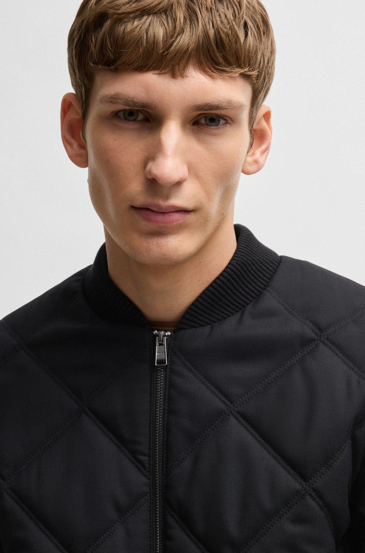 BOSS - Regular-fit jacket with diamond quilting and cotton ribbing - Black Product Image