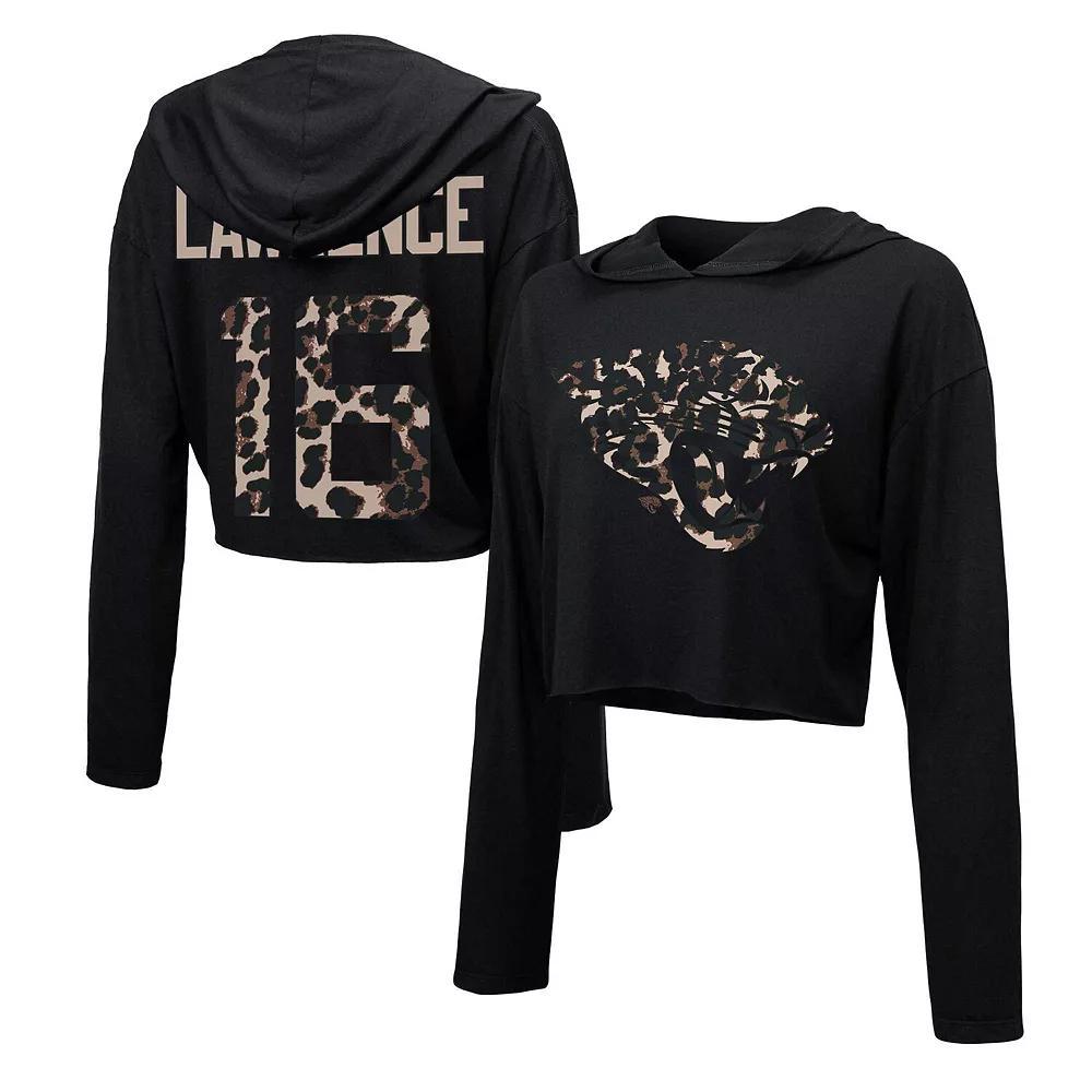 Women's Majestic Threads Trevor Lawrence Black Jacksonville Jaguars Leopard Player Name & Number Long Sleeve Cropped Hoodie, Size: XL Product Image