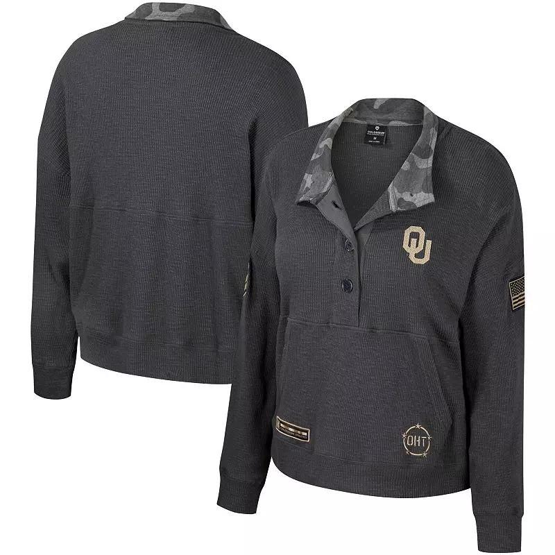 Women's Colosseum  Heather Charcoal Oklahoma Sooners OHT Military Appreciation Payback Henley Thermal Sweatshirt, Size: Medium Product Image