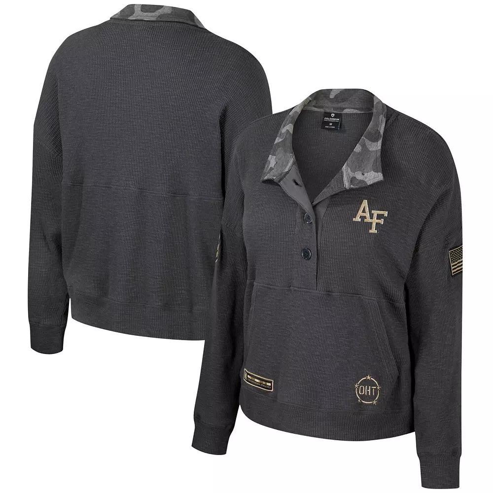 Women's Colosseum  Heather Charcoal Air Force Falcons OHT Military Appreciation Payback Henley Thermal Sweatshirt, Size: Large, Afa Charco Product Image