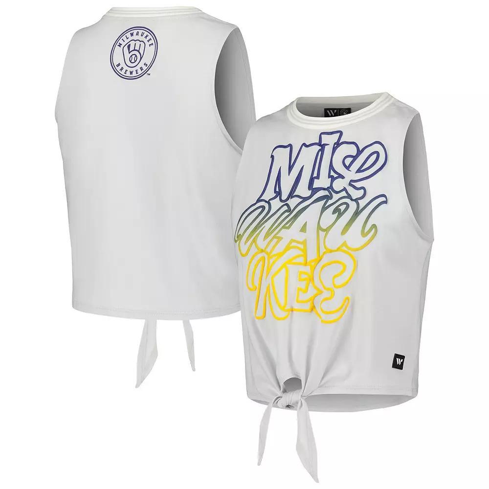 Women's The Wild Collective White Milwaukee Brewers Twisted Tie Front Tank Top, Size: 2XL Product Image