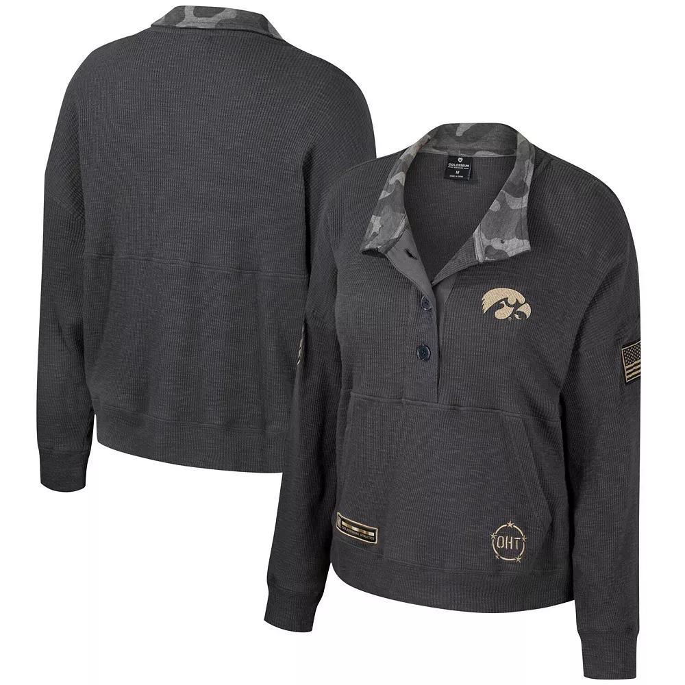 Women's Colosseum  Heather Charcoal Iowa Hawkeyes OHT Military Appreciation Payback Henley Thermal Sweatshirt, Size: 2XL Product Image