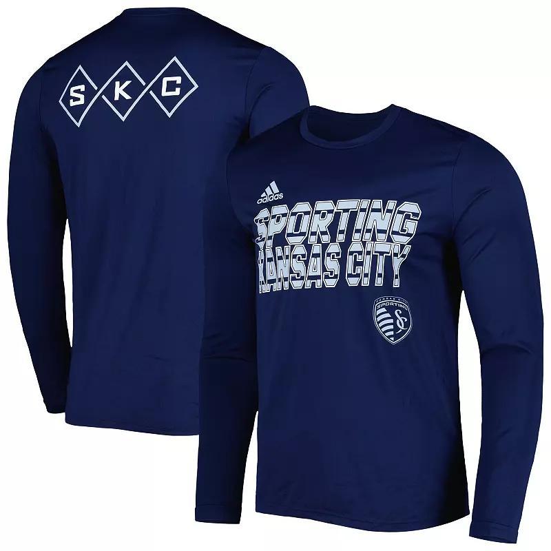 Men's adidas Navy Sporting Kansas City Jersey Hook AEROREADY Long Sleeve T-Shirt, Size: Large, Blue Product Image