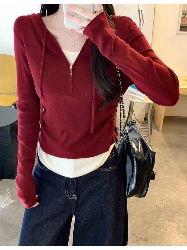 Two Tone Hooded Mock Two-Piece Sweater Product Image