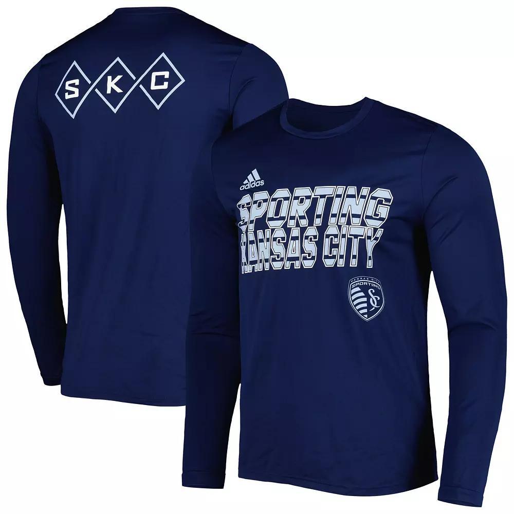 Men's adidas Navy Sporting Kansas City Jersey Hook AEROREADY Long Sleeve T-Shirt, Size: Large, Blue Product Image