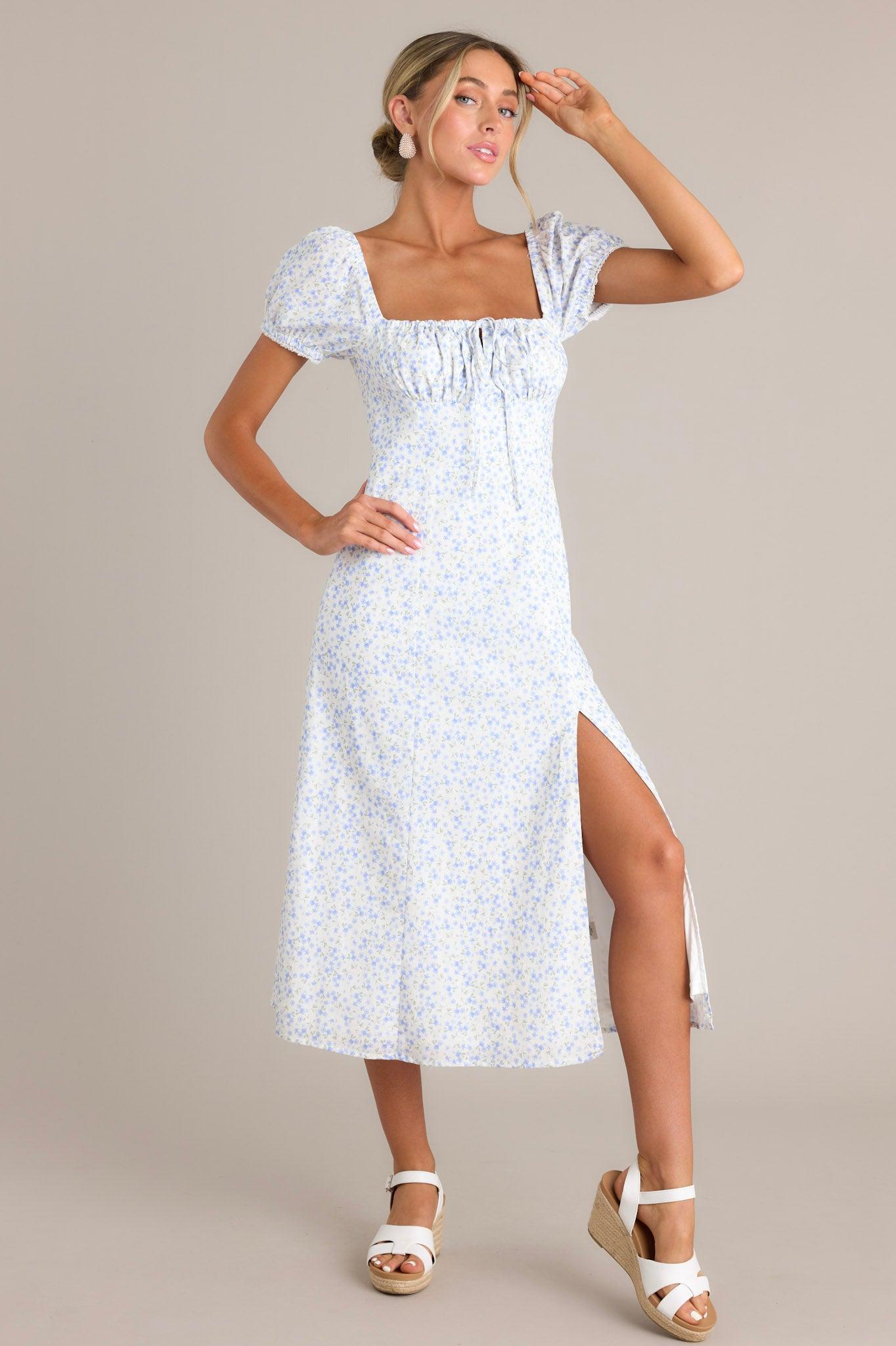 Elegant Moment Blue Floral Midi Dress Product Image