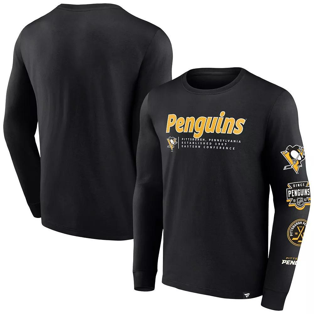 Men's Fanatics Branded Black Pittsburgh Penguins Strike the Goal Long Sleeve T-Shirt, Size: Small Product Image