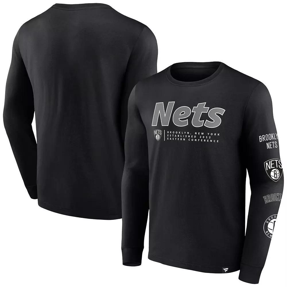Men's Fanatics Branded Black Brooklyn Nets Baseline Long Sleeve T-Shirt, Size: Small Product Image