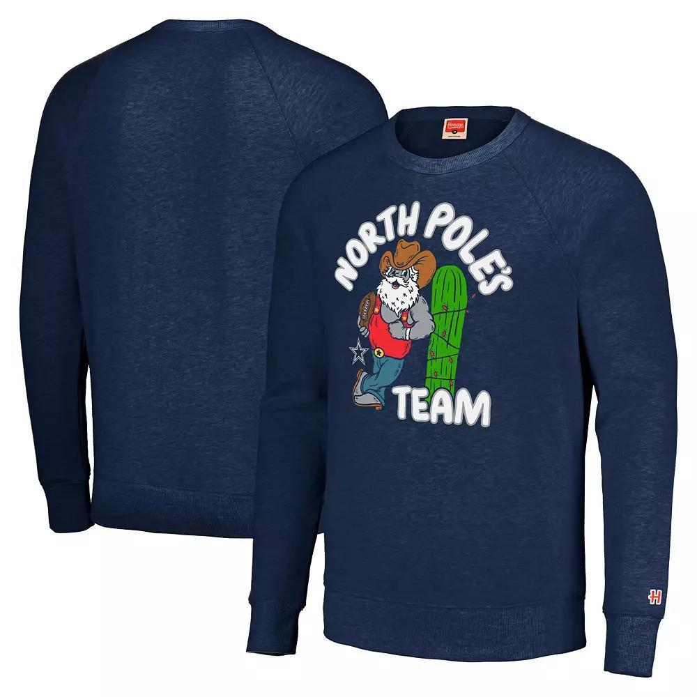 Unisex Homage Navy Dallas Cowboys Holiday Raglan Tri-Blend Pullover Sweatshirt, Men's, Size: Medium, Blue Product Image