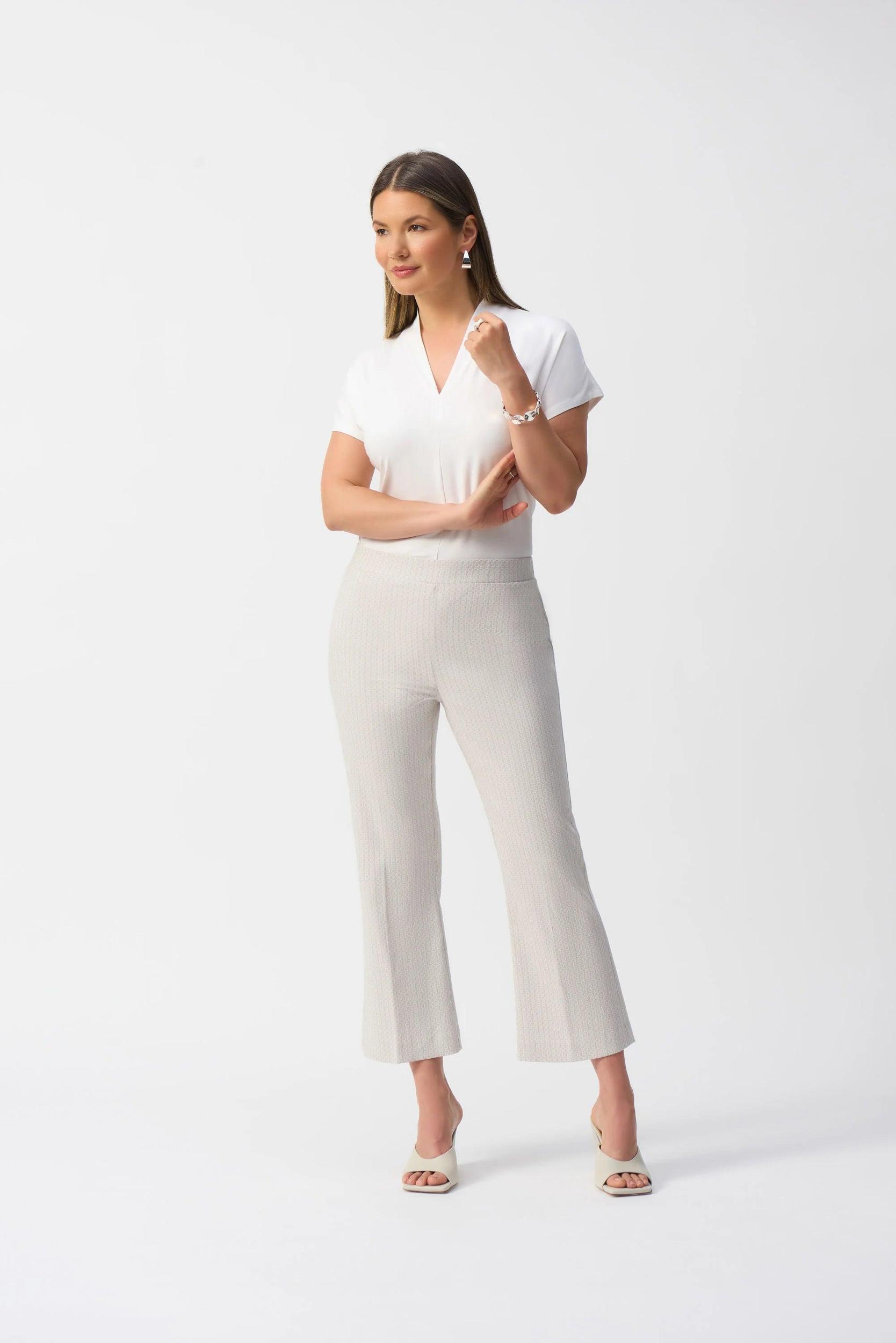 Geometric Jacquard Flared Pull-on Pants- Grey/White Product Image