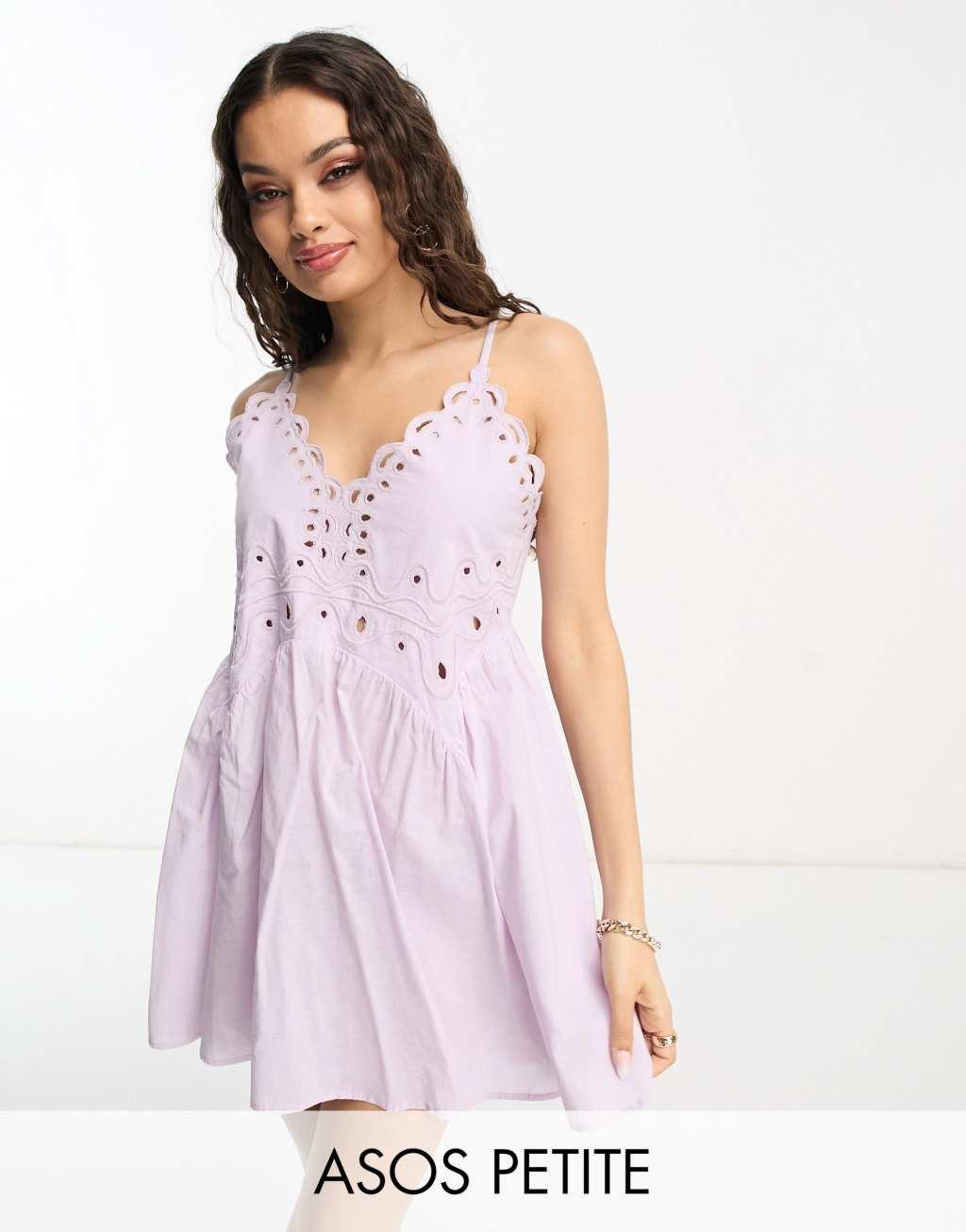 ASOS DESIGN Petite cutwork detail mini smock sundress Product Image