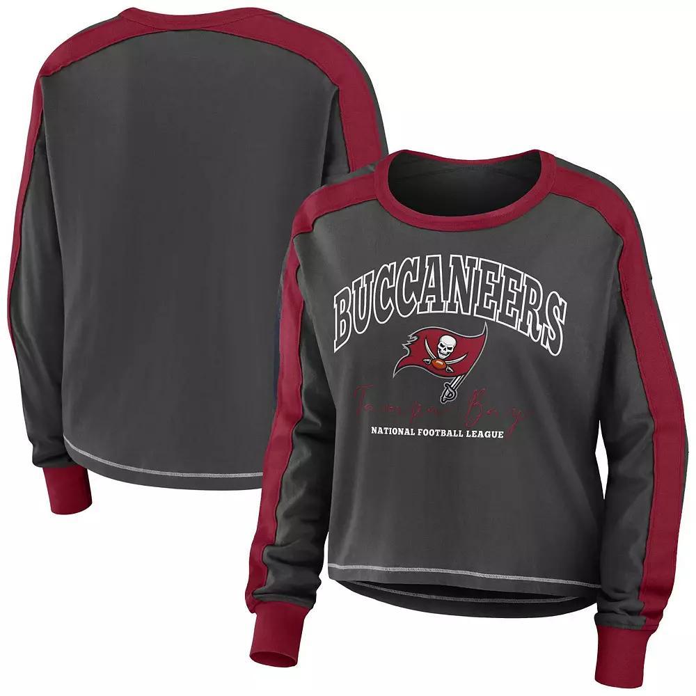 Women's WEAR by Erin Andrews Pewter/Red Tampa Bay Buccaneers Color Block Long Sleeve T-Shirt, Size: Large, Charco Product Image