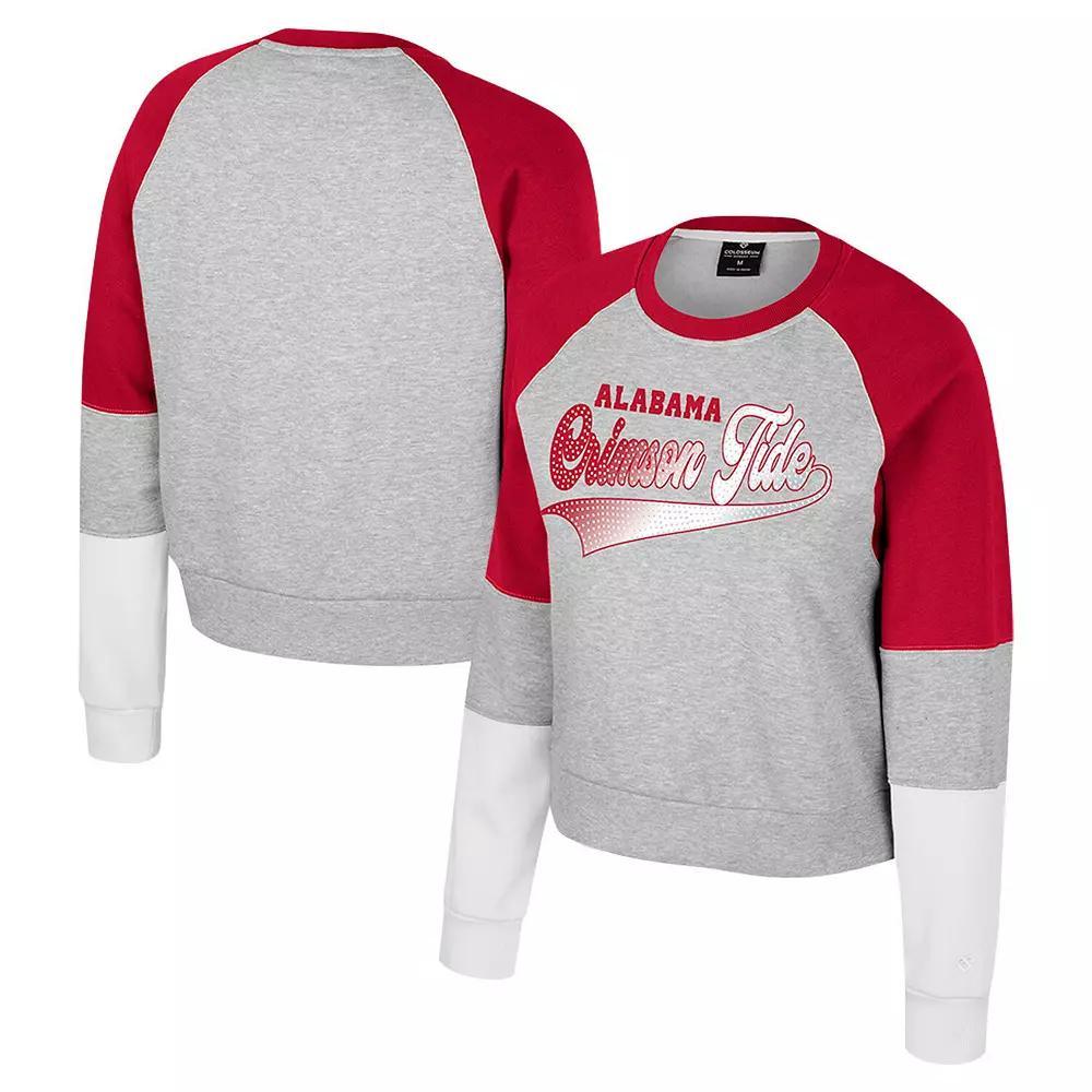 Women's Colosseum Heather Gray Alabama Crimson Tide Katinka Rhinestone Scoop Neck Pullover Sweatshirt, Size: XL, Grey Product Image