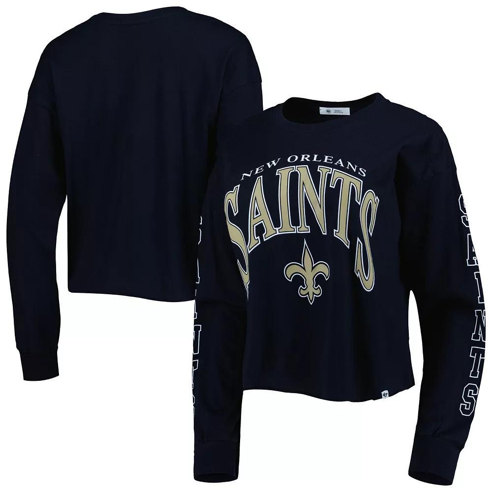 Women's '47 Black New Orleans Saints Skyler Parkway Cropped Long Sleeve T-Shirt, Size: Large Product Image