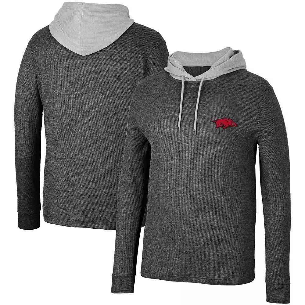 Men's Colosseum Black Arkansas Razorbacks Ballot Waffle-Knit Thermal Long Sleeve Hoodie T-Shirt, Size: Small Product Image