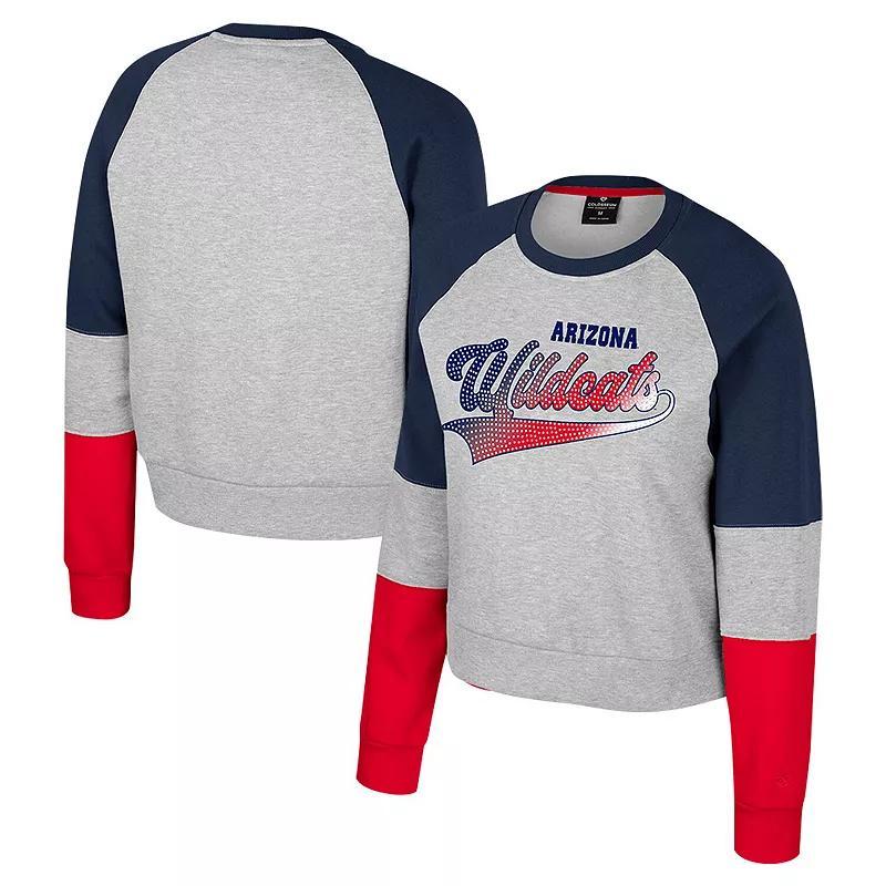 Women's Colosseum Heather Gray UConn Huskies Katinka Rhinestone Scoop Neck Pullover Sweatshirt, Size: Large, Grey Product Image