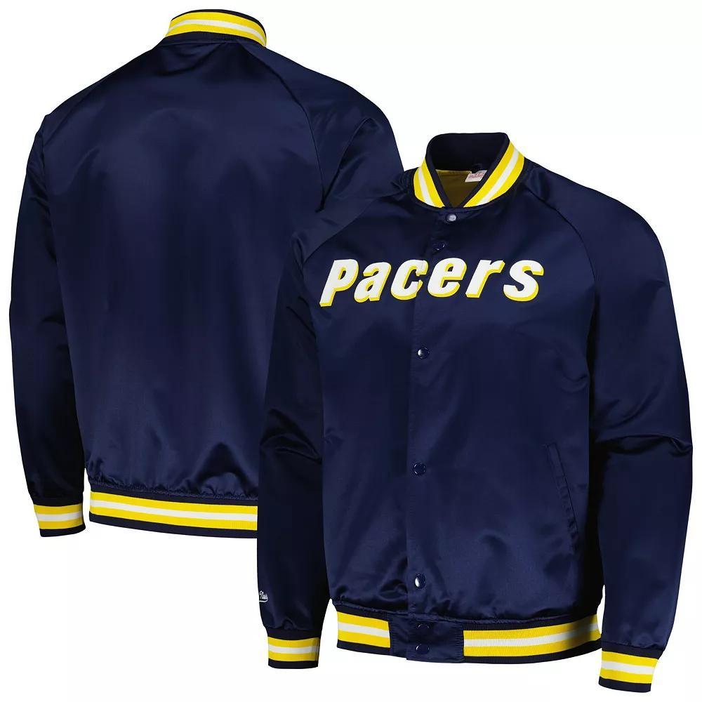 Men's Mitchell & Ness Navy Indiana Pacers Hardwood Classics  Throwback Wordmark Raglan Full-Snap Jacket, Size: 2XL, Blue Product Image