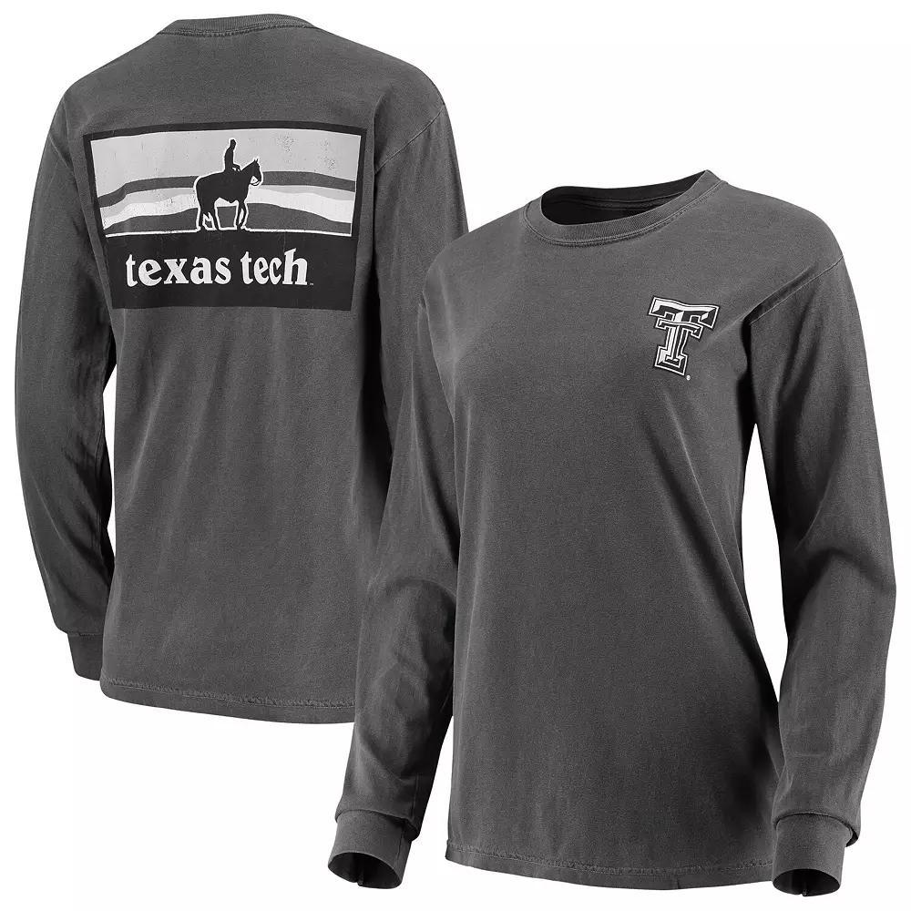 Womens Charcoal Texas Tech Red Raiders Comfort Colors Campus Skyline Long Sleeve Oversized T-Shirt Product Image