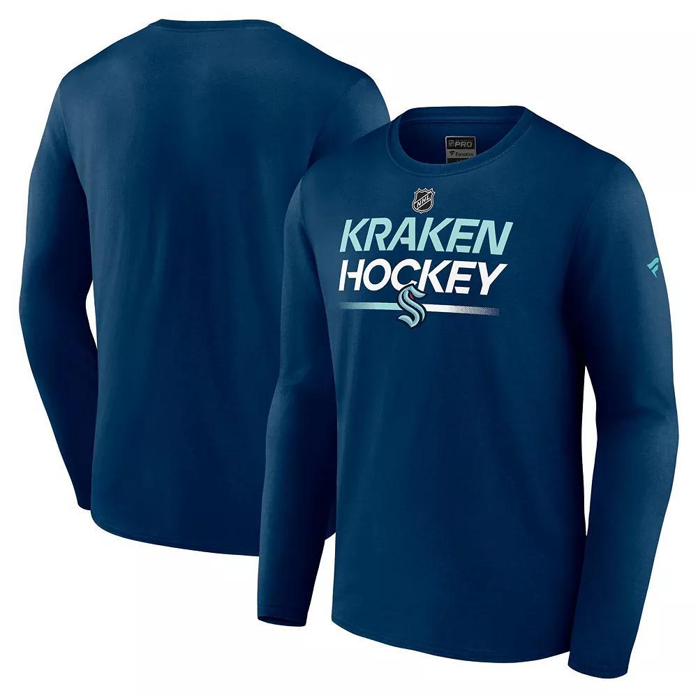 Men's Fanatics Branded  Navy Seattle Kraken Authentic Pro Primary Long Sleeve T-Shirt, Size: Large, Krk Blue Product Image