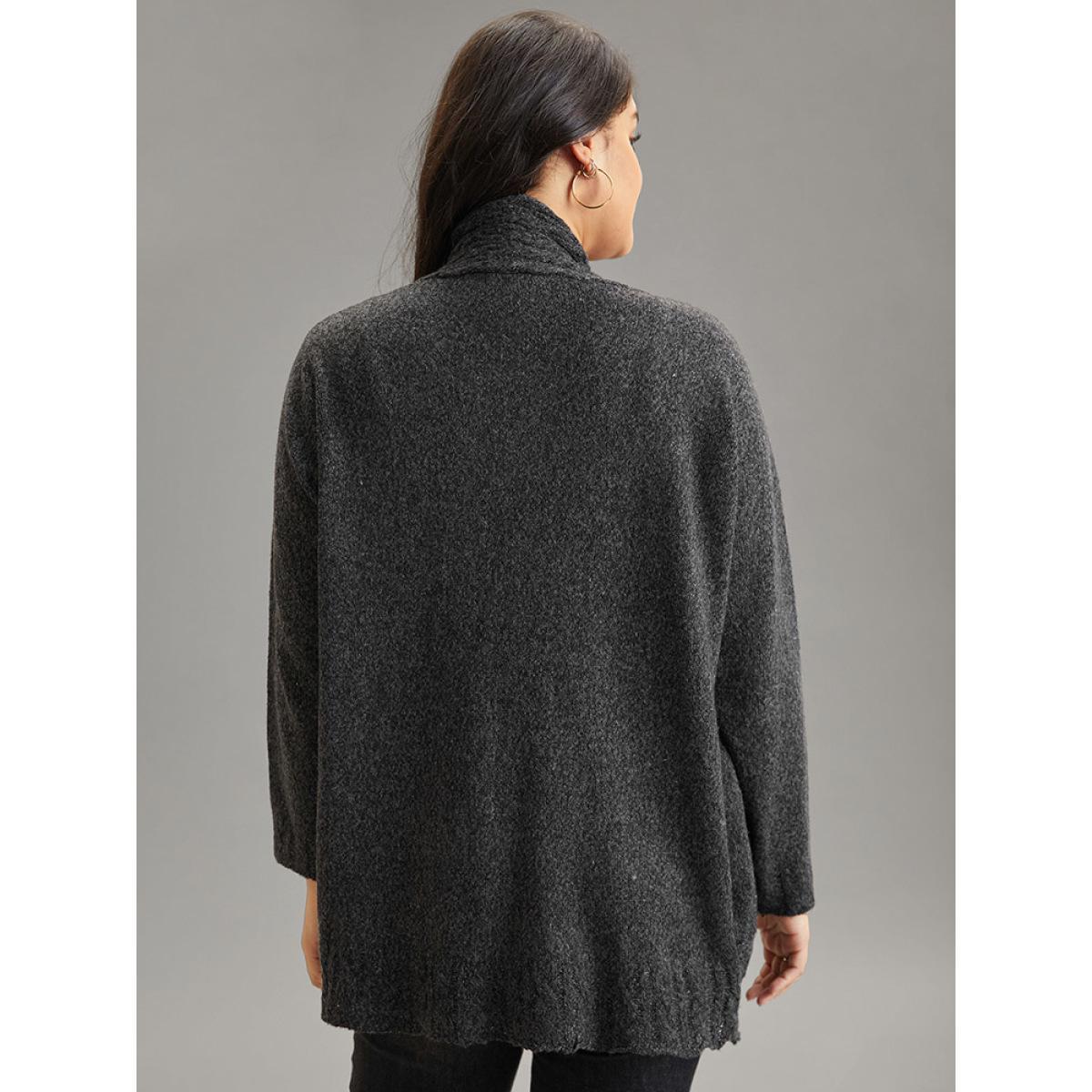 Plus Size Textured Curved Hem Duffle Button Cardigan DimGray Women Casual Loose Long Sleeve Dailywear Cardigans BloomChic 10/M Product Image