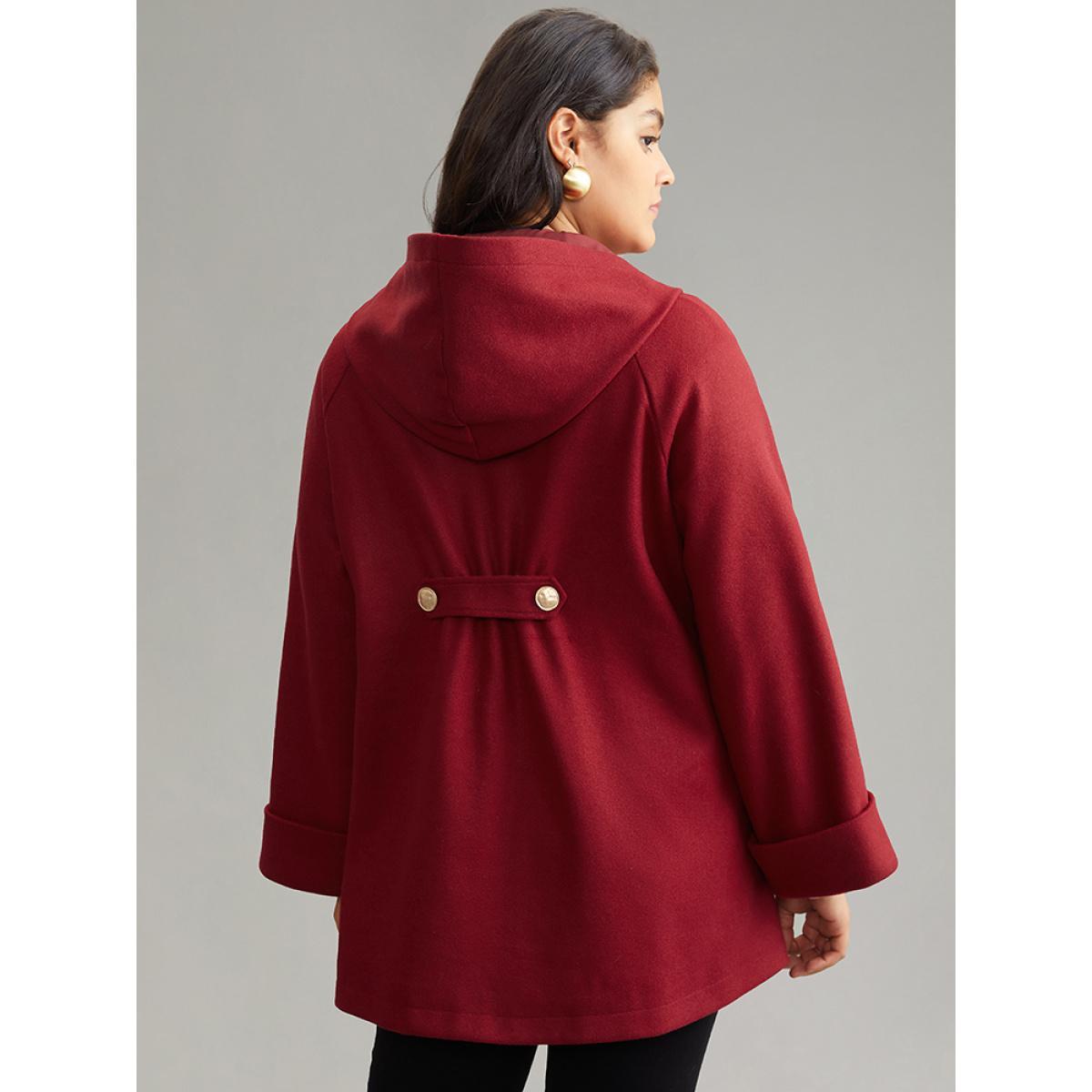 Plus Size Plain Pocket Tab Sleeve Button Detail Woven Coat Women Scarlet Casual Lined Ladies Dailywear Winter Coats BloomChic 12/L Product Image