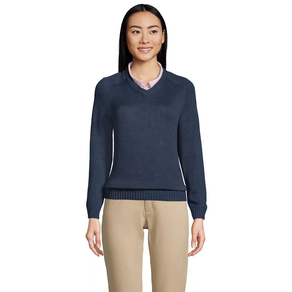 Women's Lands' End Cotton Modal V-Neck Sweater, Size: Large, Green Product Image