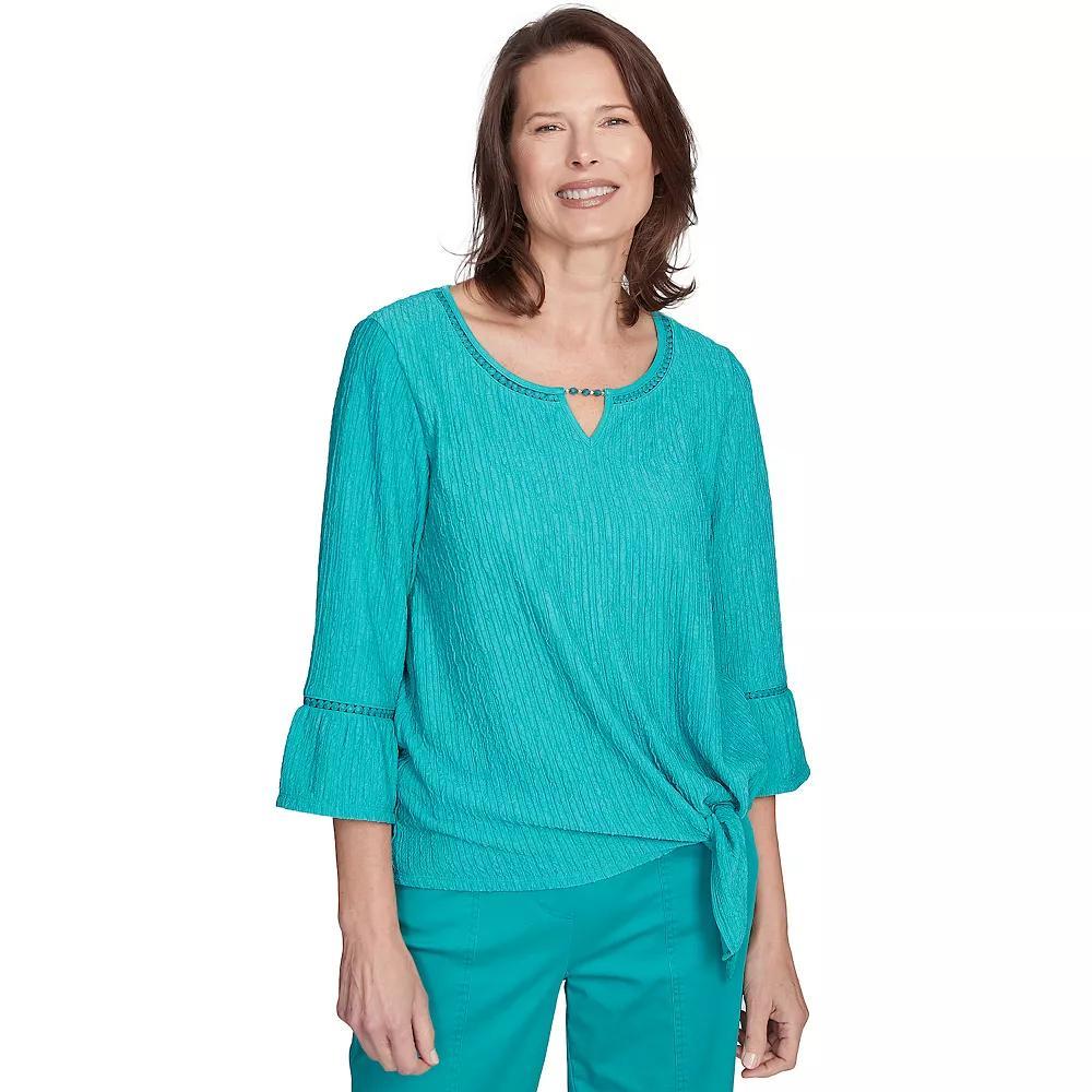Petite Alfred Dunner Tie Front Bell Sleeve Top, Women's, Size: Large Petite, Green Product Image