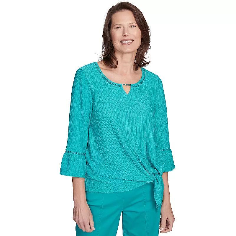 Petite Alfred Dunner Tie Front Bell Sleeve Top, Women's, Size: Large Petite, Green Product Image