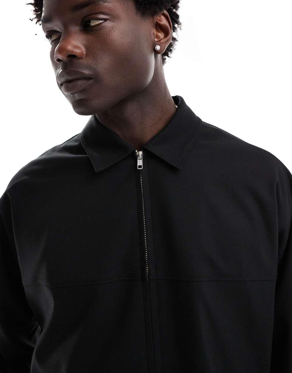 ASOS DESIGN sharp slim trucker jacket with cargo pockets in black - part of a set Product Image