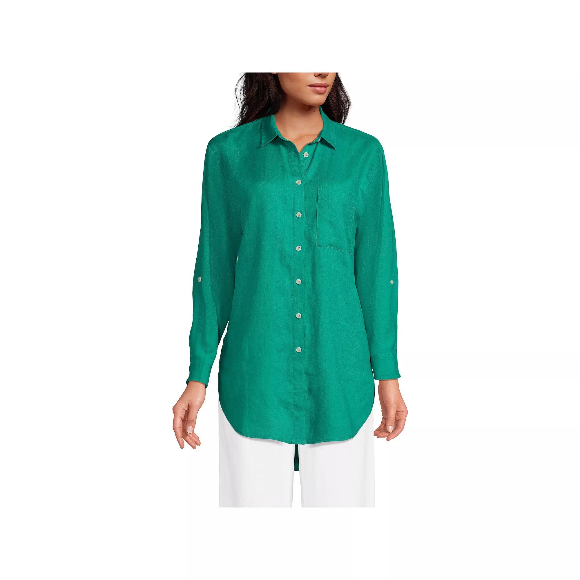 Women's Lands' End Roll Sleeve Relaxed Tunic Top, Size: XS, Island Green Product Image
